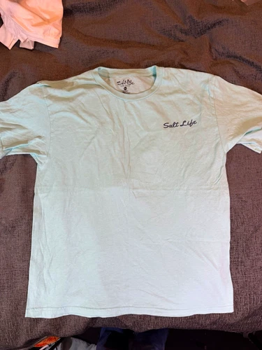 Salt Life Men's XL Light Blue Cotton Crew Neck Short Sleeve Graphic Logo Tee video thumbnail