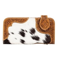 Myra Bag Hand Tooled Stamped Leather & Cowhide - Large Wallet - 8” X 4”