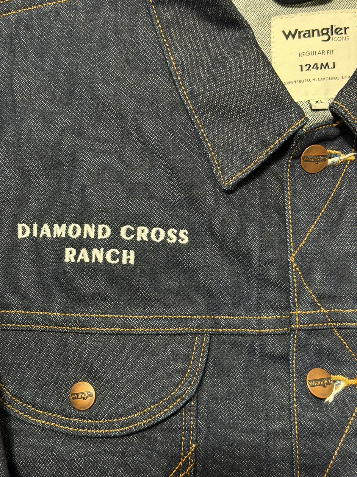 RARE Wrangler Diamond Cross Ranch Denim Jacket Limited Edition Western 124MJ XL - product detail image 4