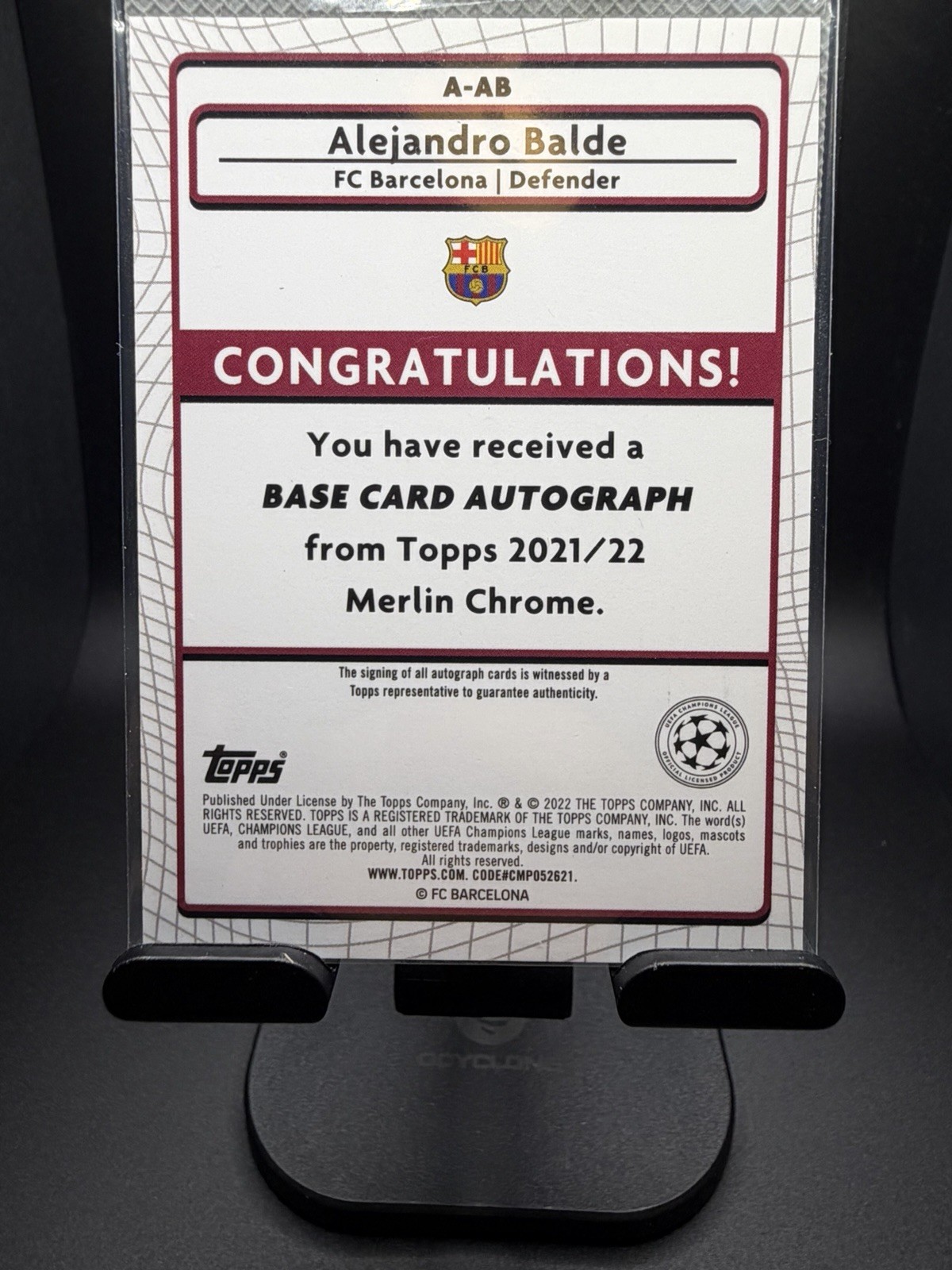 Topps 2021-22 Merlin Chrome UEFA Autographs Alejandro Balde A-AB RC Auto view 2