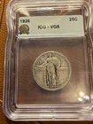 1926 Standing Liberty Quarter 26c ICG Vg8