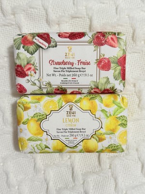 2 pcs ZENI Scent :Strawberry & Lemon Fine Triple Milled ITALIAN Soap Bar 9.1 Oz