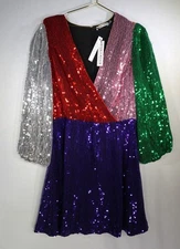 ALISE+OLIVIA BLAZE COLORBLOCK SEQUIN DRESS MINI SZ 12