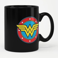 Wonder Woman Licensed Shield Black Ceramic Coffee Mug 11oz Superhero Fan Gift