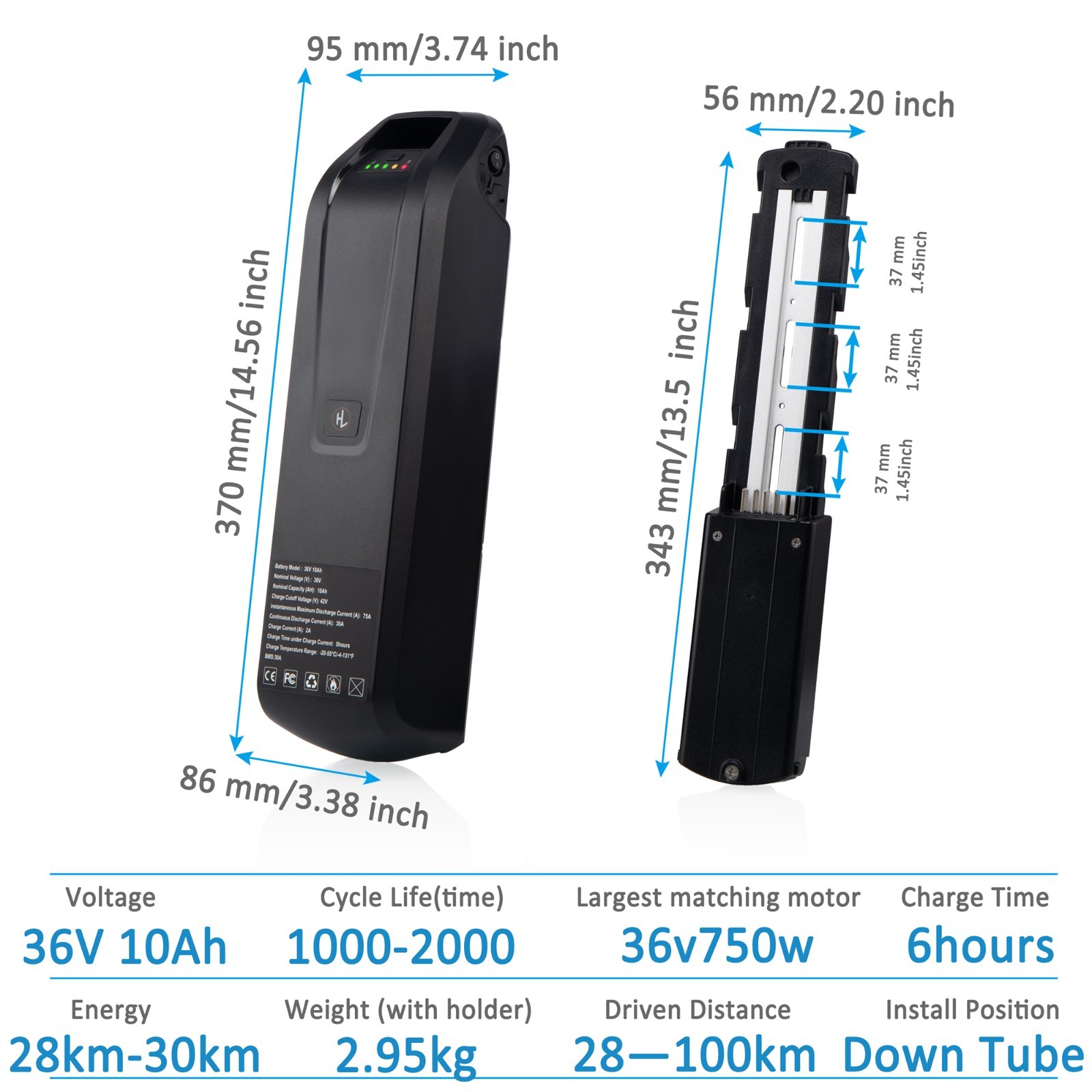 Hailong 36V/48V/52V Ebike battery 10ah/15ah/20ah for electric bike 2000W Motors
