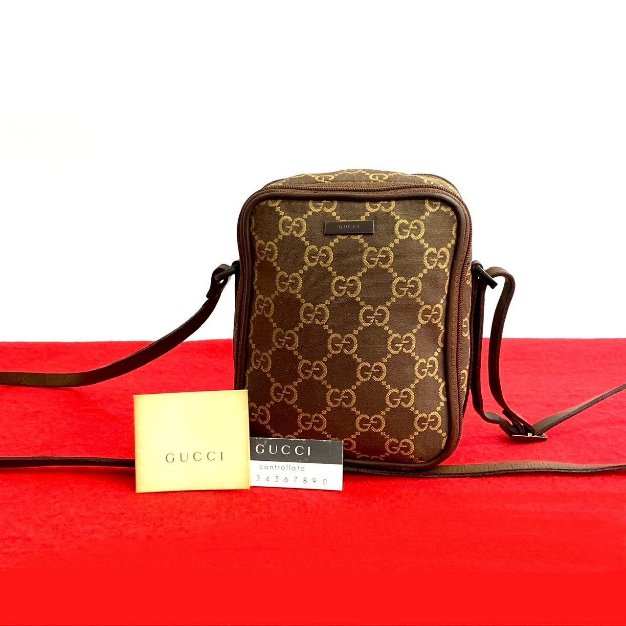 Gucci GG Logo Canvas and Leather Shoulder Bag for Women in Bronze One Size