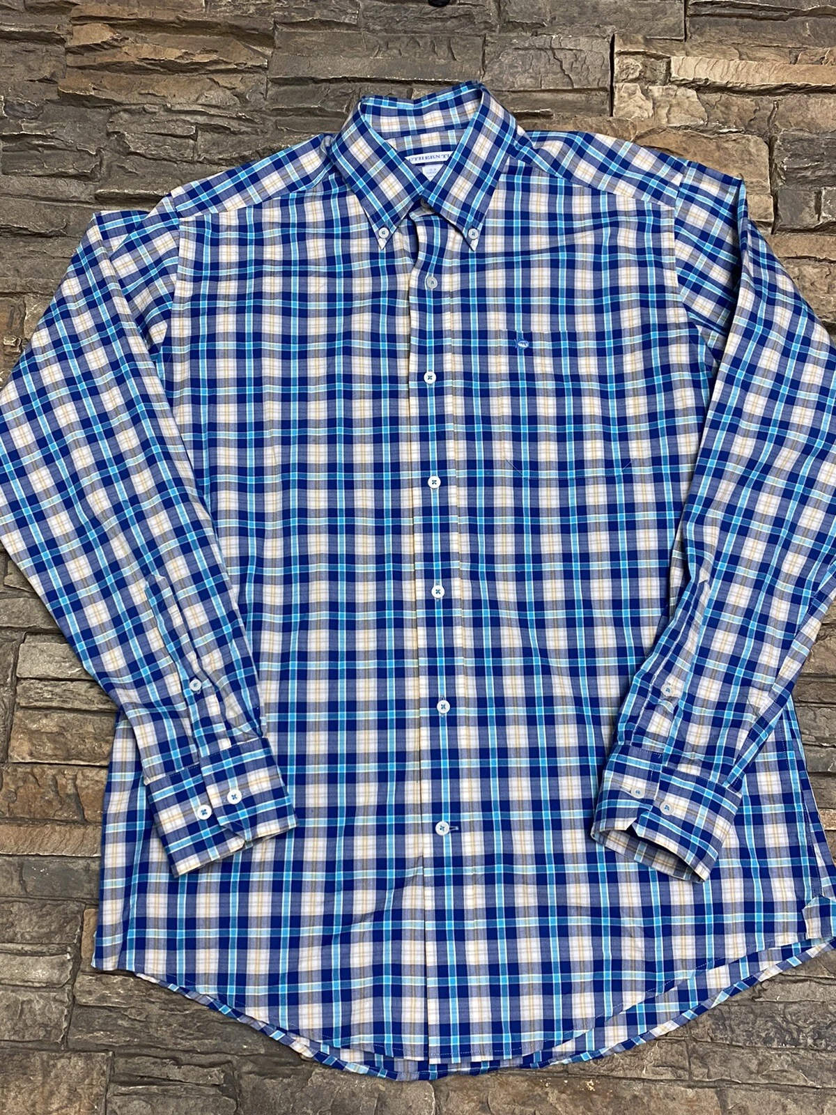 Mens Southern Tide Classic Fit Button Down Shirt Sz M Plaid Check Blue