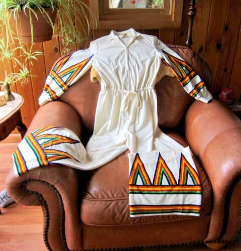 VTG 70's Womens Polyester Jumpsuit Wide Leg Groovy Multi Colored Striped Sz Med - Picture 1 of 17