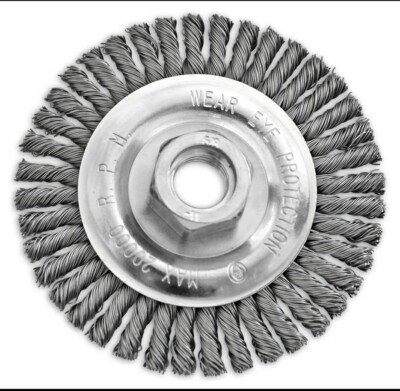 4'' x 3/16'' x 5/8-11'' .020'' Carbon Steel Stringer Bead Twisted Knot Wire Wheel Fo