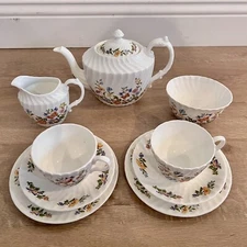 Aynsley COTTAGE GARDEN Tea Set For 2 - Teapot Creamer Sugar Cups Plates NWT Vtg