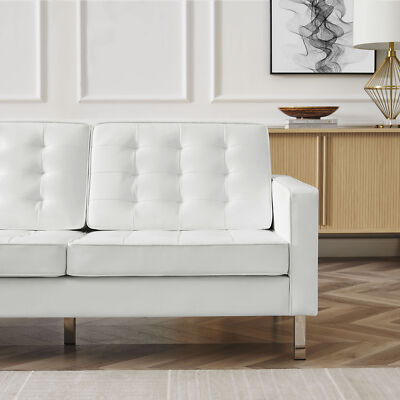 Modway Loft Tufted Vegan Leather Upholstered Living Room Sofa in Silver White