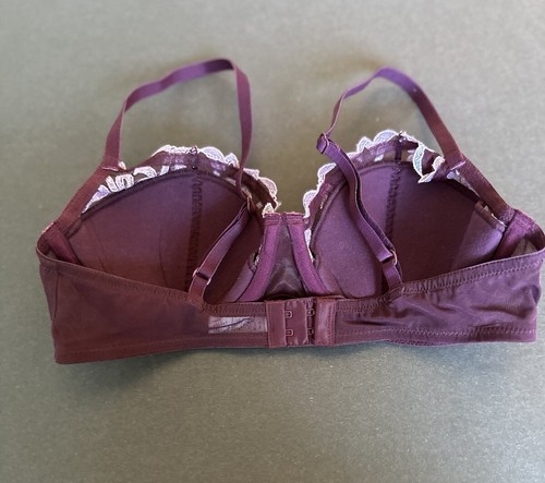 Jezebel Womens Burgundy Mesh /pink Embroidery Underwire Bra Sz 34C Pre-owned - Picture 5 of 9