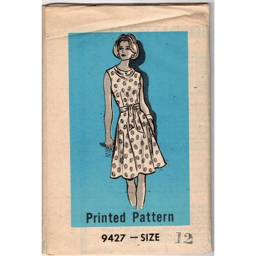 Vintage Belted Waist Dress Sewing Pattern Size 12 Mail Order 9427 Uncut - Picture 2 of 4