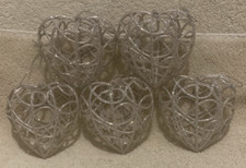 5 Pc Silver Acrylic Heart w/Glitter Christmas Ornaments 3x3 - EUC