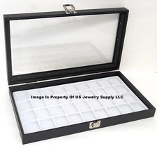 1 Glass Top Lid White 32 Space Jewelry Display Box Case Pendant Pin Brooch 