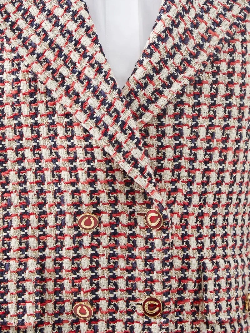 GUCCI 695091 9376 Giacca Blazer Lurex Tweed Corto Boxy Doppio Rosso It38 XS It40 S