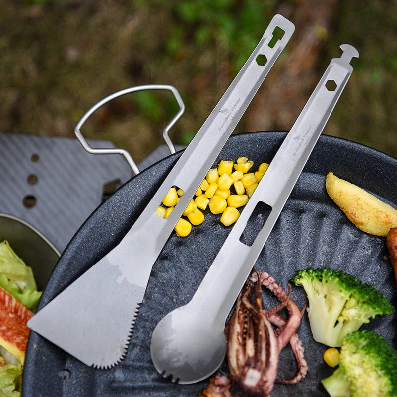 Titanium Alloy 2 in 1 Tong Spork Spatula Shovel Camping BBQ All-In-One Utensil - Image 2 of 4