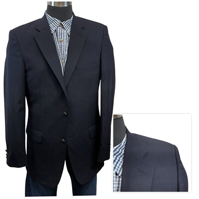 40L Saddlebred Mens Suit Jacket Sport Coat Blazer Navy Blue Wool Blend brass Btt