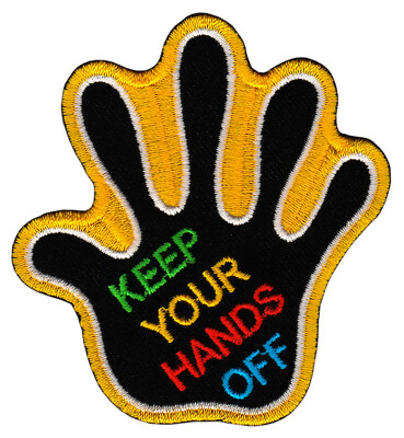 as04 Hand Gelb Keep Your Hands Off Aufnäher Bügelbild Flicken Patch 6,7 x 7,3 cm