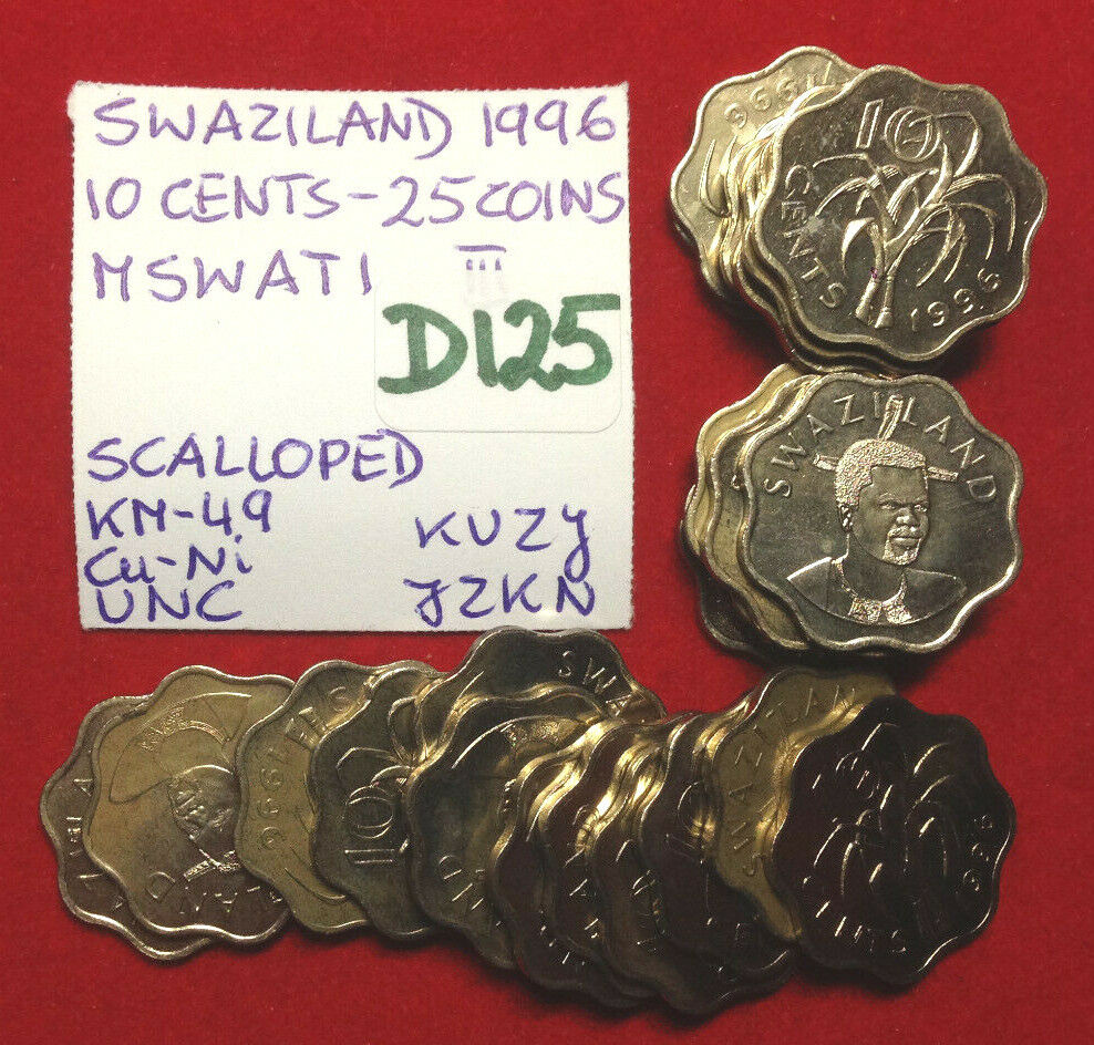 D125 Swaziland; 25 Coins from Mint Bag - Scalloped Cu-Ni 10 Cent