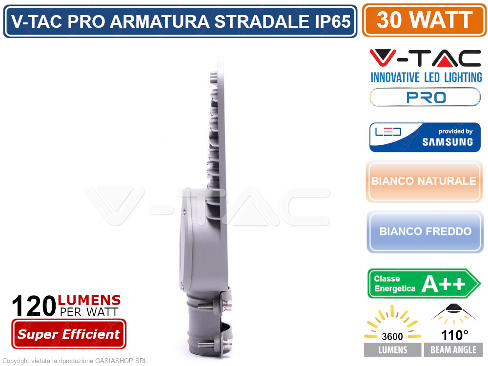 V-TAC PRO VT-34ST LAMPADA STRADALE LED 30W LAMPIONE SMD CHIP SAMSUNG IP65 - 3