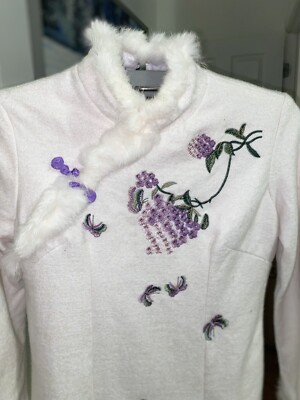 Chinese Traditional Qipao Warm Winter/Fall White Embroidered Dress