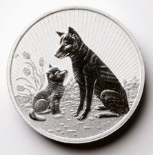 2022 2 Oz 9999 Silver Round Piedfort $2 Australian Silver Dingo Mother & Baby