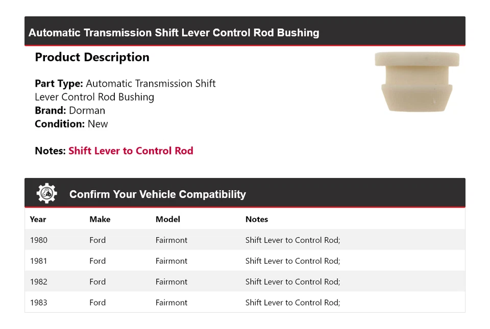 适用于 1980 - 1983 年福特 Fairmont Dorman AT Shift 杠杆控制杆衬套 1981 年 1982 — 第 2/3 张图片