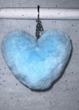 New Plush Heart Pom Pom Keychain - Light Blue