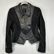 Therapy Black Moto Jacket Juniors Large Faux Leather Lace Full Zip Biker Grunge