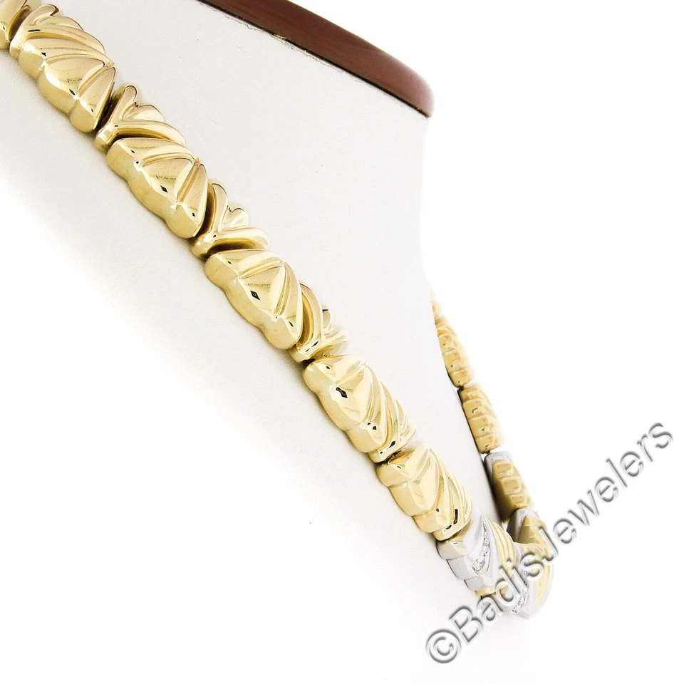 Chiampesan Italian 18K TT Gold Diamond Fancy Puffed Triangular Link 16" Necklace - Image 2 of 4