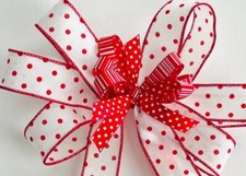 Christmas Decor Bow Red and White Polka Dot Wreath Bow Double Bow 12 X8 BX2