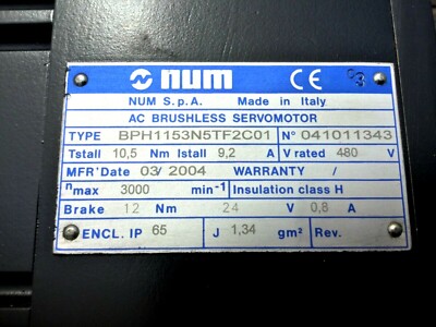 NUM AC Brushless Servo Motor (BPH1153N5TF2C01)