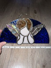 Stained glass angel window suncatcher hanging handmade 10  iridescent Wings