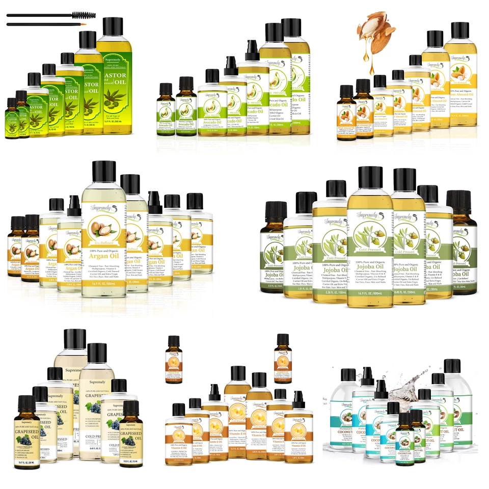 SUPREMELY 100% Pure Carrier Oil Organic Cold Pressed Massage, Hair, Skin, Face DIY UK Fast