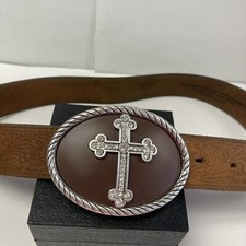 Nocona Women  s Buckle And Belt 1 1/2  width 37  Length Leather Is Tooled Brown