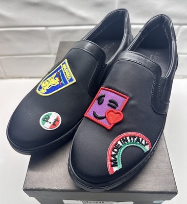 NEW A. Testoni Black Bologna Slip-On Patch Sneakers Black Made In Italy Men 7.5