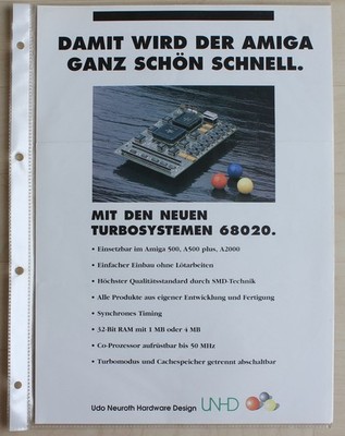 Werbeflyer Udo Neuroth  Turbosystem 68020 für Amiga A500 A500+ A2000