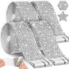 4 Rolls Self Adhesive Rhinestone Strips Silver Rhinestone Ribbon Rhinestone Diam