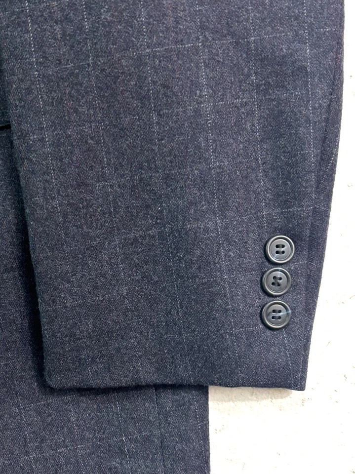 VTG 90s Cricketeer 42L 36x34 2pc Suit 100% Flannel Wool Charcoal Check Plaid USA - Image 3 of 4