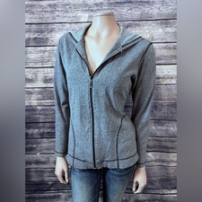 Spa by Chico's Jacket Size 1 Gray Zip Front 8 Hooded Stretch