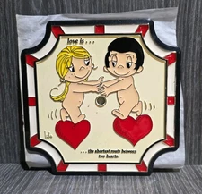 Vintage Love Is... 1990 Kim Casali Wall Plaque/Clock Face - Between Two Hearts
