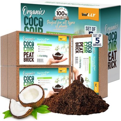 Coco Coir Bricks 5-Pack (650g Each)   Peat-Free Coconut Coir/Peat, Low EC & pH