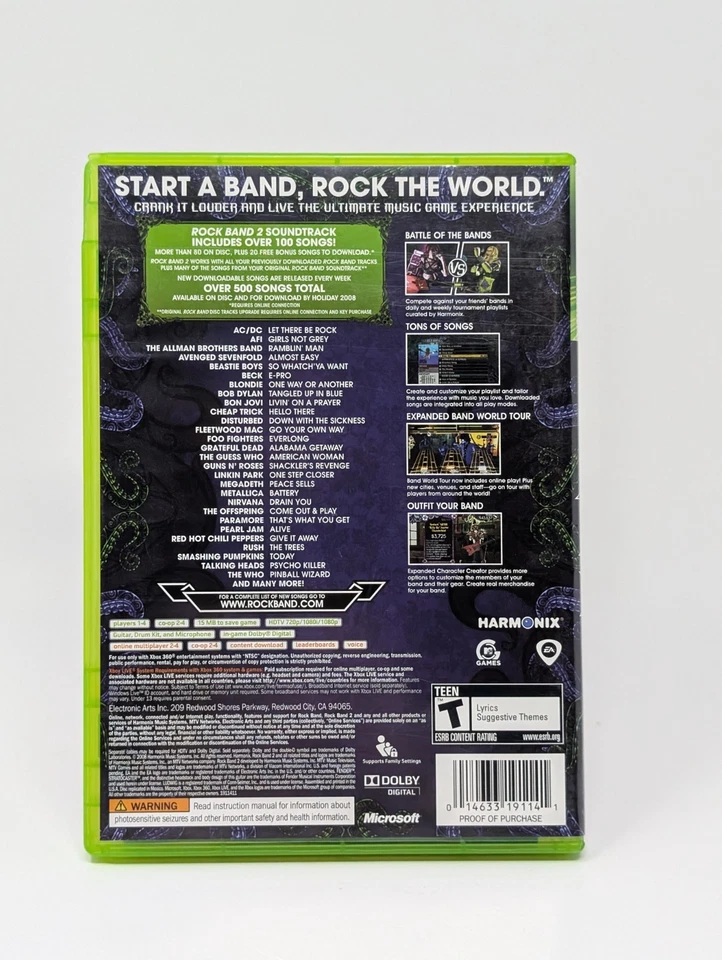 Rock Band 2 (Microsoft Xbox 360, 2008) - Complete CIB - Image 2 of 4