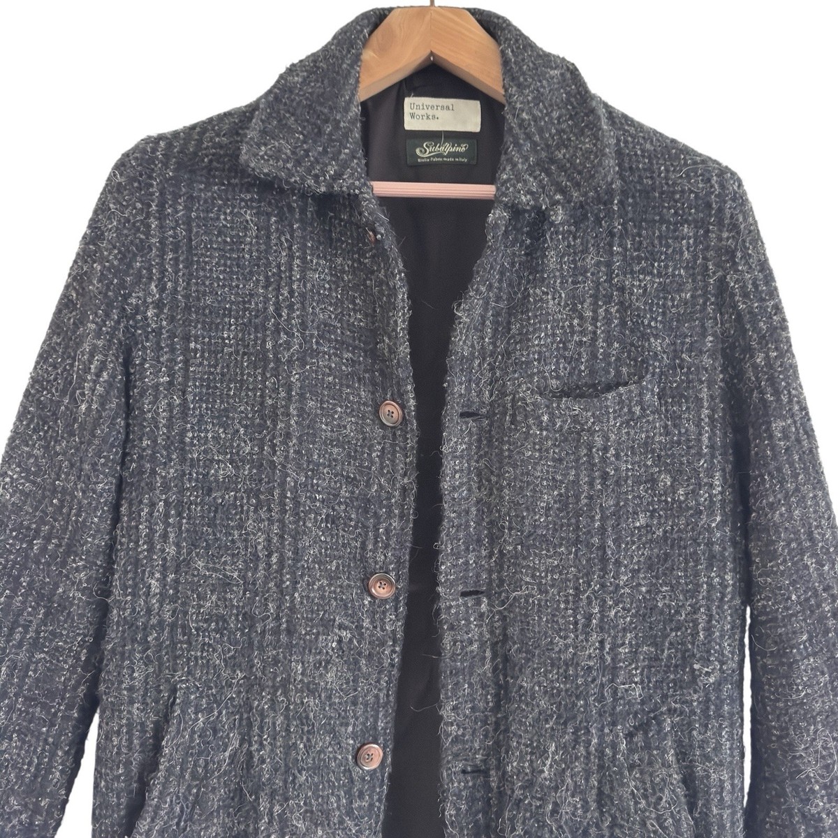 Blue UNIVERSAL WORKS Subalpino Alpaca Wool Long Top Car Swing Coat Overcoat S View 4