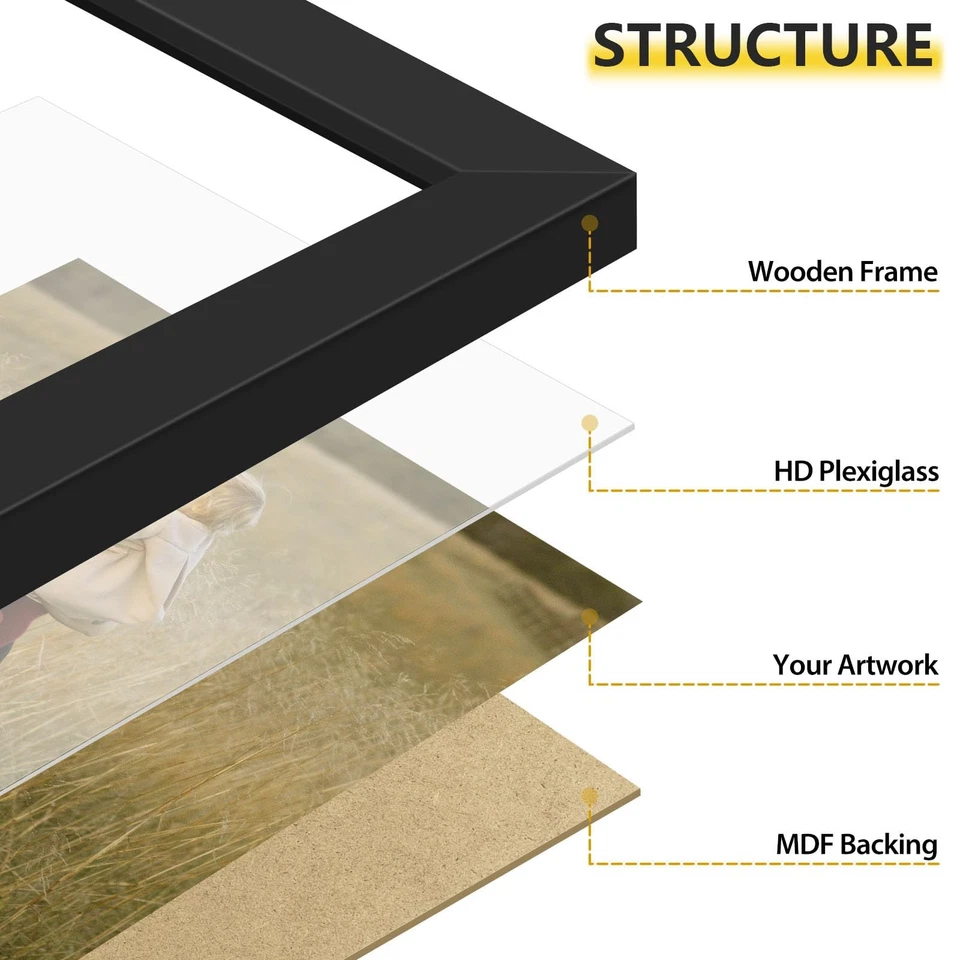 , Marco de fotos negro A3 - Madera maciza y pantalla 11,7X16,5 imagen sin tapete... Foto 3 de 4