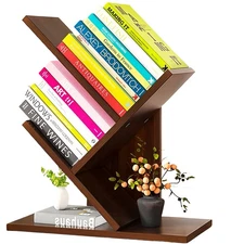 Tree Bookshelf,Desktop Book Shelf,3 Tier Wood Mini Bookshelf and Book Tree fo...