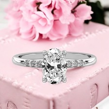 Gold Diamond Ring 18k White Lab Grown Oval 1.1 Carat IGI Certified Size 5.5 7 8