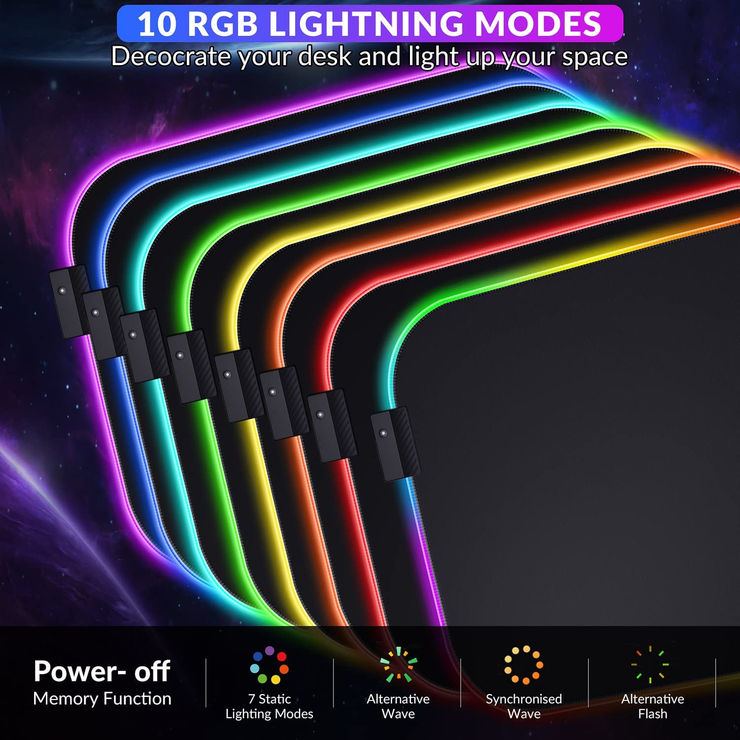 Tapis de souris gaming RGB XXL noir avec repose-poignet ergonomique pour joueur PC