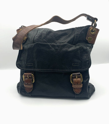Fossil schwarze Leder Schultertasche / Handtasche Reißverschluss Innentasche Größe M